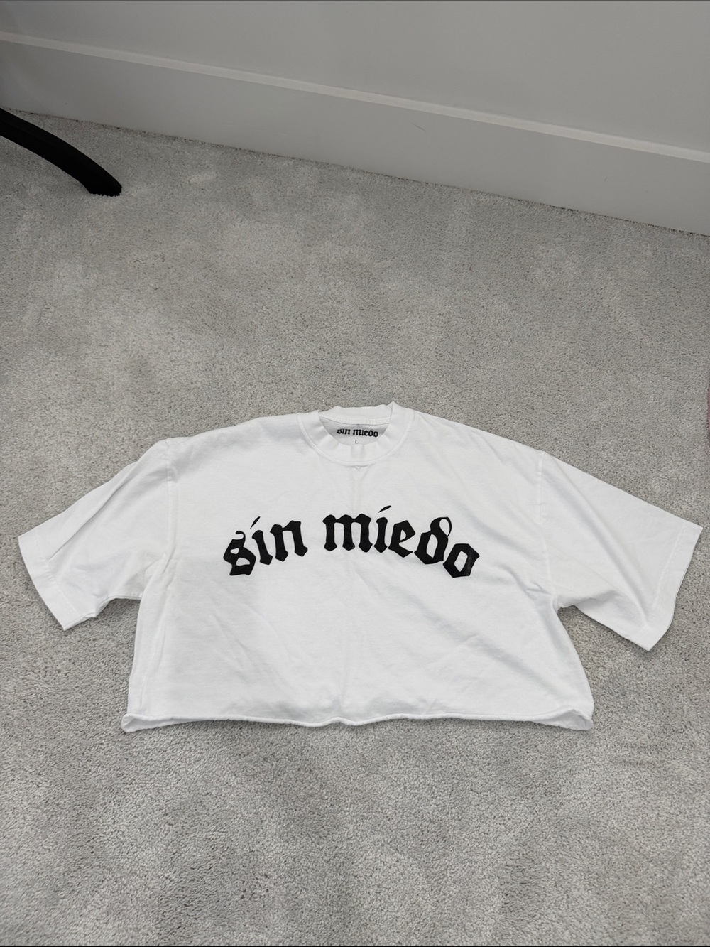 White Graphic Crop Tee - Bold Script Logo